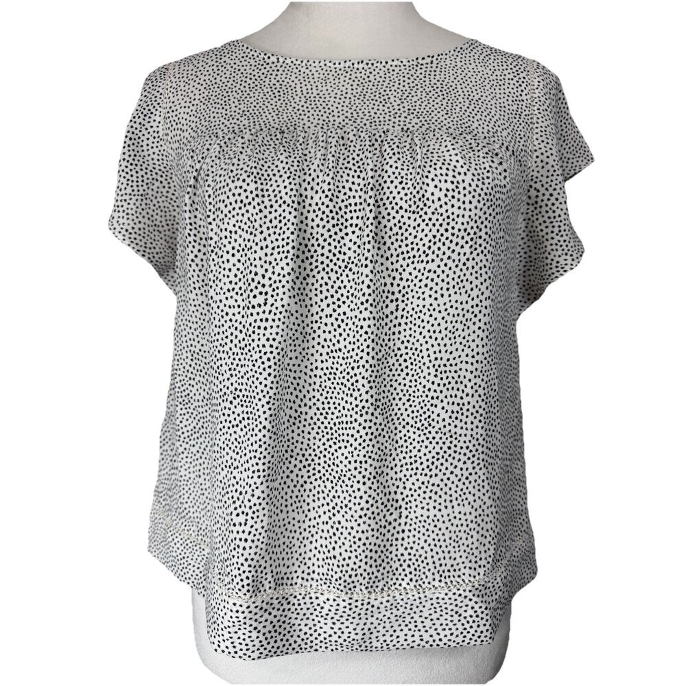 Loft Petites Smocked Blouse Top XXSP‎ Flutter Sleeve Lace Trim Lightweight Flowy